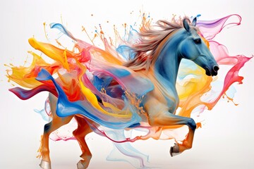 Watercolor horse painting, abstract drawing of a running paint splashed horse - obrazy, fototapety, plakaty