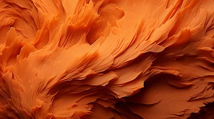 Deurstickers An untamed landscape of vibrant orange, its textured surface carved by the forces of nature, revealing a wild and abstract canyon of folds © Envision