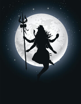 Lord Shiva in moonlight holding trident amazing illustration 