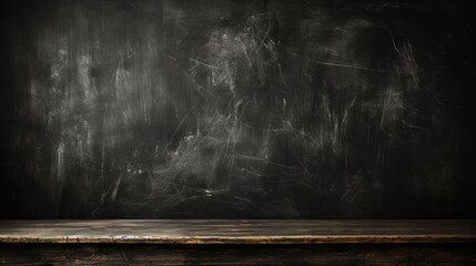 A mysterious, chalk-dusted blackboard commands attention on a rustic wooden table, beckoning with endless possibilities and the allure of hidden knowledge - obrazy, fototapety, plakaty