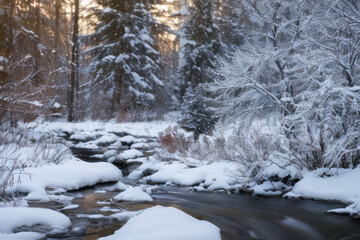 Fototapeta na wymiar river in winter forest