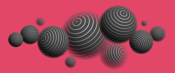 Blurred spheres over red vector abstract background, defocused balls levitating wallpaper. - obrazy, fototapety, plakaty