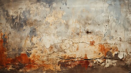An abstract masterpiece emerges from the stained, rusted wall, with wild strokes of paint creating a fluid and emotional expression of decay and beauty - obrazy, fototapety, plakaty