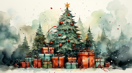 Christmas theme background Christmas theme elements with snowflakes 3D watercolor style
