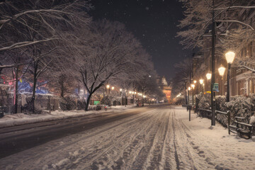 Fototapeta na wymiar winter in the city at night