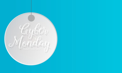 Cyber Monday Sale Online Shopping Concept with Digital Devices, Shopping Bag, and Discounts banner. Vector template for background, banner, card, poster design.