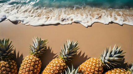 Fresh pineapple with a background on beach sand