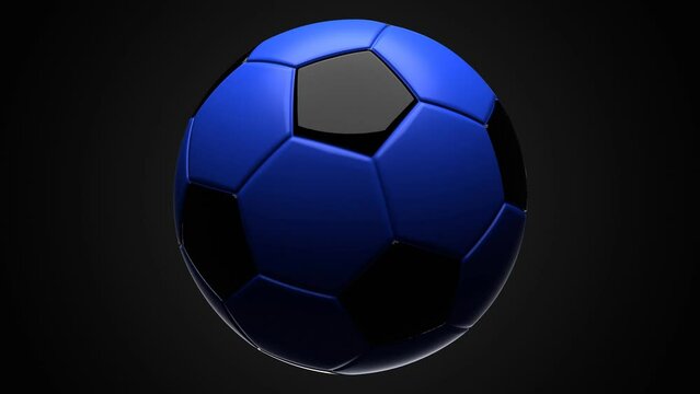 Blue soccer ball on black background.
Loop able 3d animation for background.
