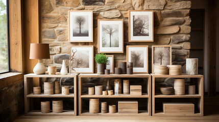 A display of custom-crafted wooden picture frames, each uniquely designed to complement cherished photographs or artwork