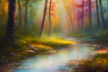 Naklejka premium Autumn in the forest. Generative AI