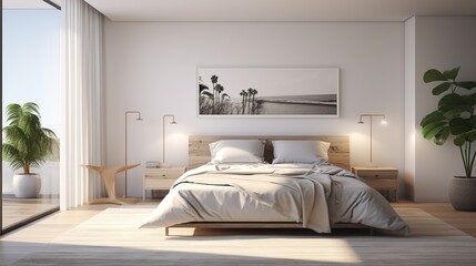 Modern white bedroom. Modern interior design