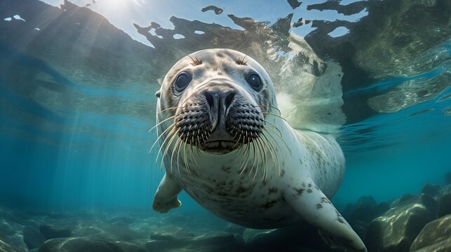 seal swimming underwater in the ocean. 3d render illustration.