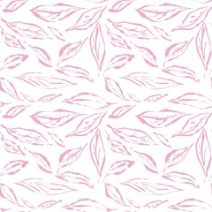 Fototapeta na wymiar Seamless abstract floral pattern. Pink, white. Illustration. Botanical texture. Leaves, lines texture. Design for textile fabrics, wrapping paper, background, wallpaper, cover.