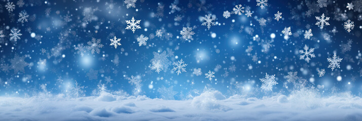 Seamless blue Christmas background with falling snow - obrazy, fototapety, plakaty