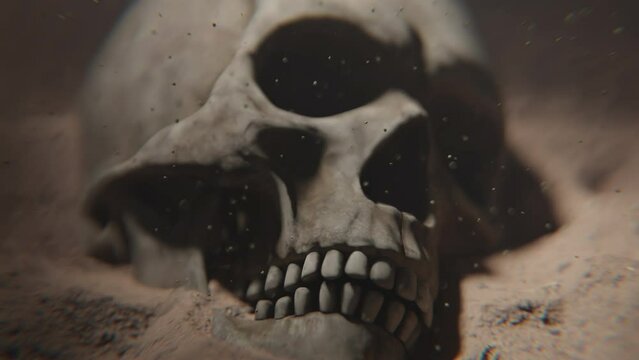 Close up of a skull in sand underwater
