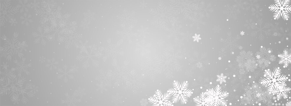White Snow Vector Panoramic Grey Background.