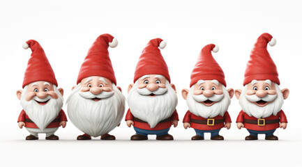 a cute happy christmas gnome collection on white background,Set of Christmas scandinavian gnomes.Cute cartoon seven dwarfs for Snow White fairy tale.