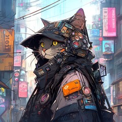 サイバーパンク風　猫 | Generative AI