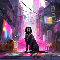 サイバーパンク風　犬 | Generative AI