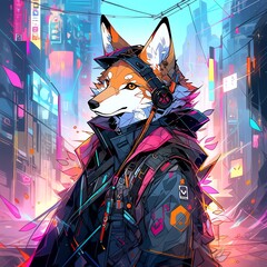 サイバーパンク風　キツネ | Generative AI