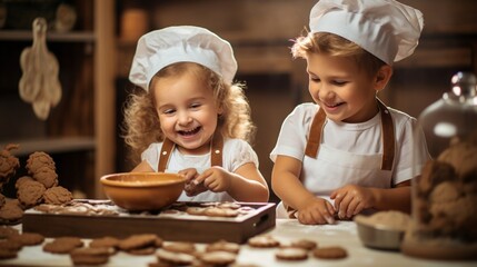 little child baking cookies in kitchen