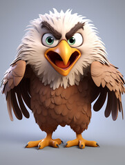 An Angry 3D Cartoon Eagle on a Solid Background