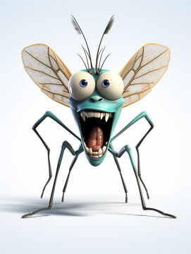 An Angry 3D Cartoon Mosquito on a Solid Background