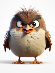 Fototapeta premium An Angry 3D Cartoon Sparrow on a Solid Background