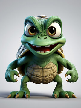 An Angry 3D Cartoon Turtle on a Solid Background