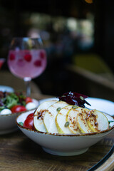 Table with food and drinks