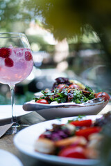 Table with food and drinks