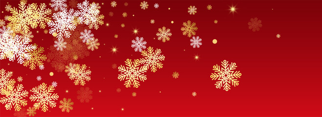 Golg Snowfall Vector Panoramic Red Background.
