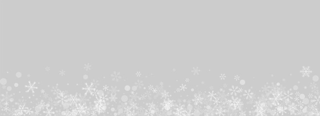 Golg Snowfall Vector Panoramic Grey Background.