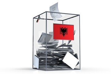 Albania - ballot box with voices and national flag - election concept - 3D illustration