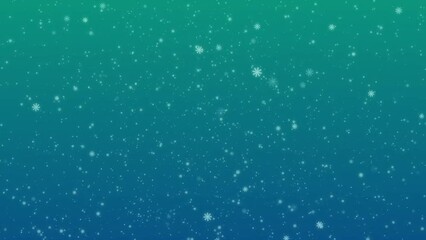 Painted snowflakes fall on a gradient , blue - green background. Animated background for the holidays Christmas and New Year.