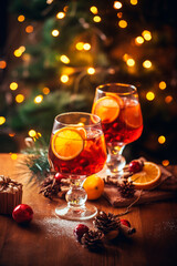 Beautiful Christmas cocktail on the table. Generative AI,