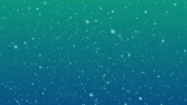 Painted snowflakes fall on a gradient , blue - green background. Animated background for the holidays Christmas and New Year.