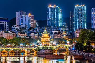 Night View Close-up of Jiaxiu Building in Guiyang, Guizhou, China