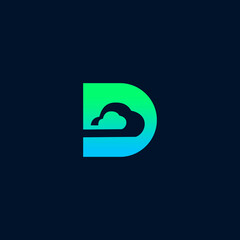 letter D with cloud inside logo design