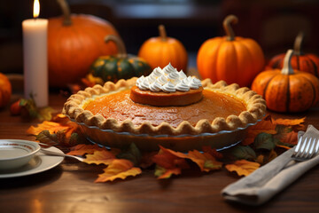 Obraz na płótnie Canvas Pumpkin pie is a popular dessert choice for Thanksgiving.