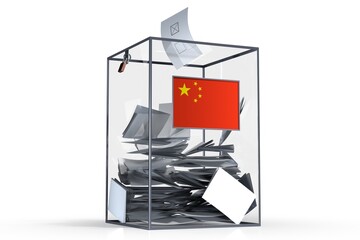 China - ballot box with voices and national flag - election concept - 3D illustration