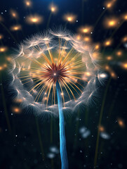glowing dandelion,created with Generative AI tecnology.