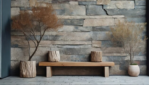 Banco y muro decorado