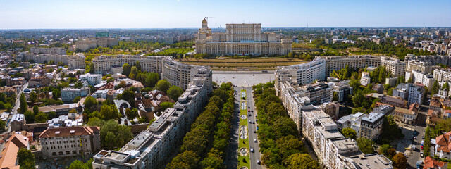 Aerial architectural view at Bucharest on a sunny day! - obrazy, fototapety, plakaty