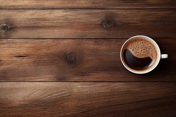 Cup of coffee, Top-Down View on Wooden Table