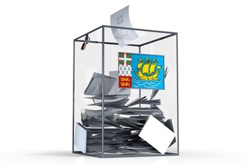 Saint Pierre and Miquelon - ballot box with voices and national flag - election concept - 3D illustration - obrazy, fototapety, plakaty