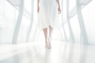 ハイヒールを履いた歩く女性の足元