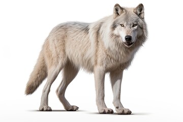 Photo of a majestic white Dire wolf in a serene snowy landscape created with Generative AI technology
