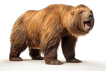 Photo of a majestic Giant ground sloth standing on a snowy white surface created with Generative AI technology