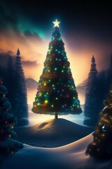 Christmas tree, dinosaurs, top hats, Milky way, night, high resolution